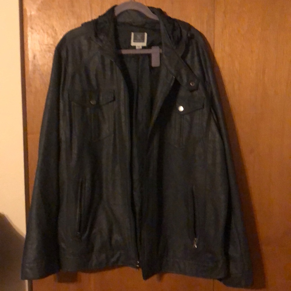 INC Faux leather jacket W/ hood